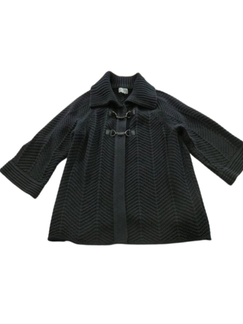 JM Collection Black Textured Clasp Cardigan XL Shawl Collar Sweater
